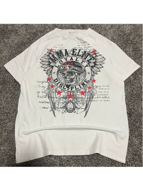 MMA Elite. Y2K Skater Affliction Style Graphic T-Shirt White Size M